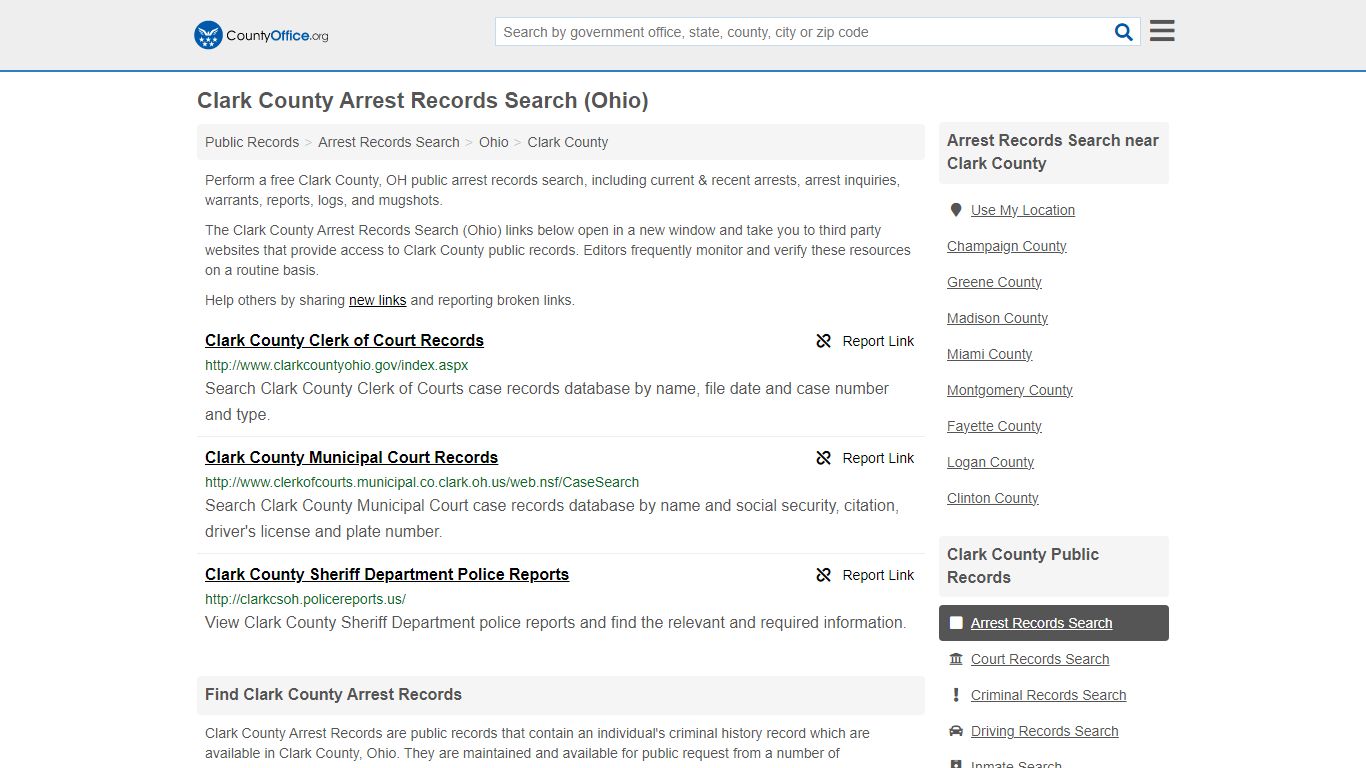 Clark County Arrest Records Search (Ohio) - County Office